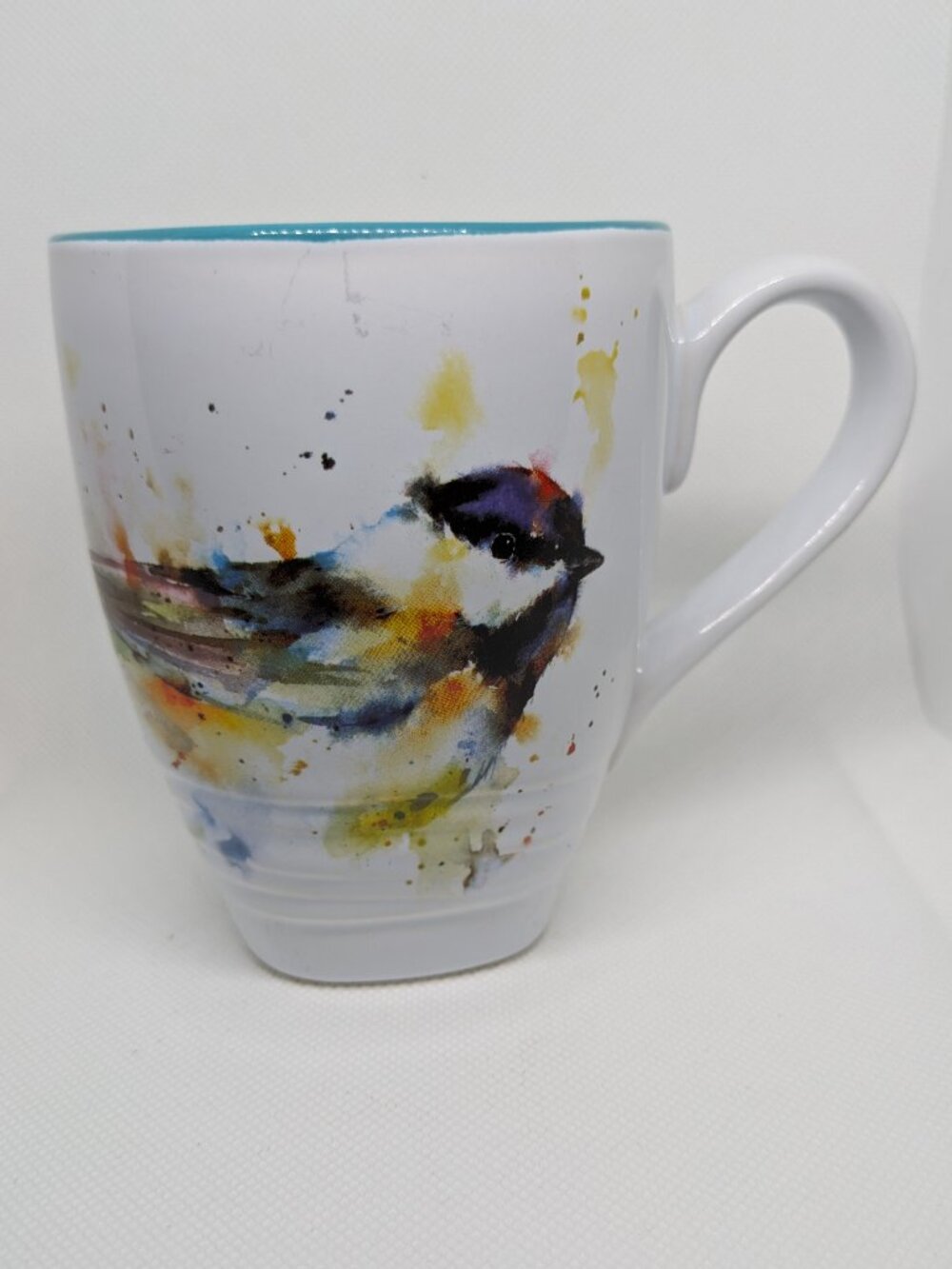 DEMDACO Dean Crouser Watercolor Chickadee Stoneware Coffee Mug 12oz Teal Blue
